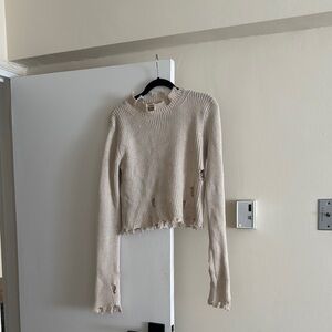 Wildflowers Beige Distressed Knit Hoodie